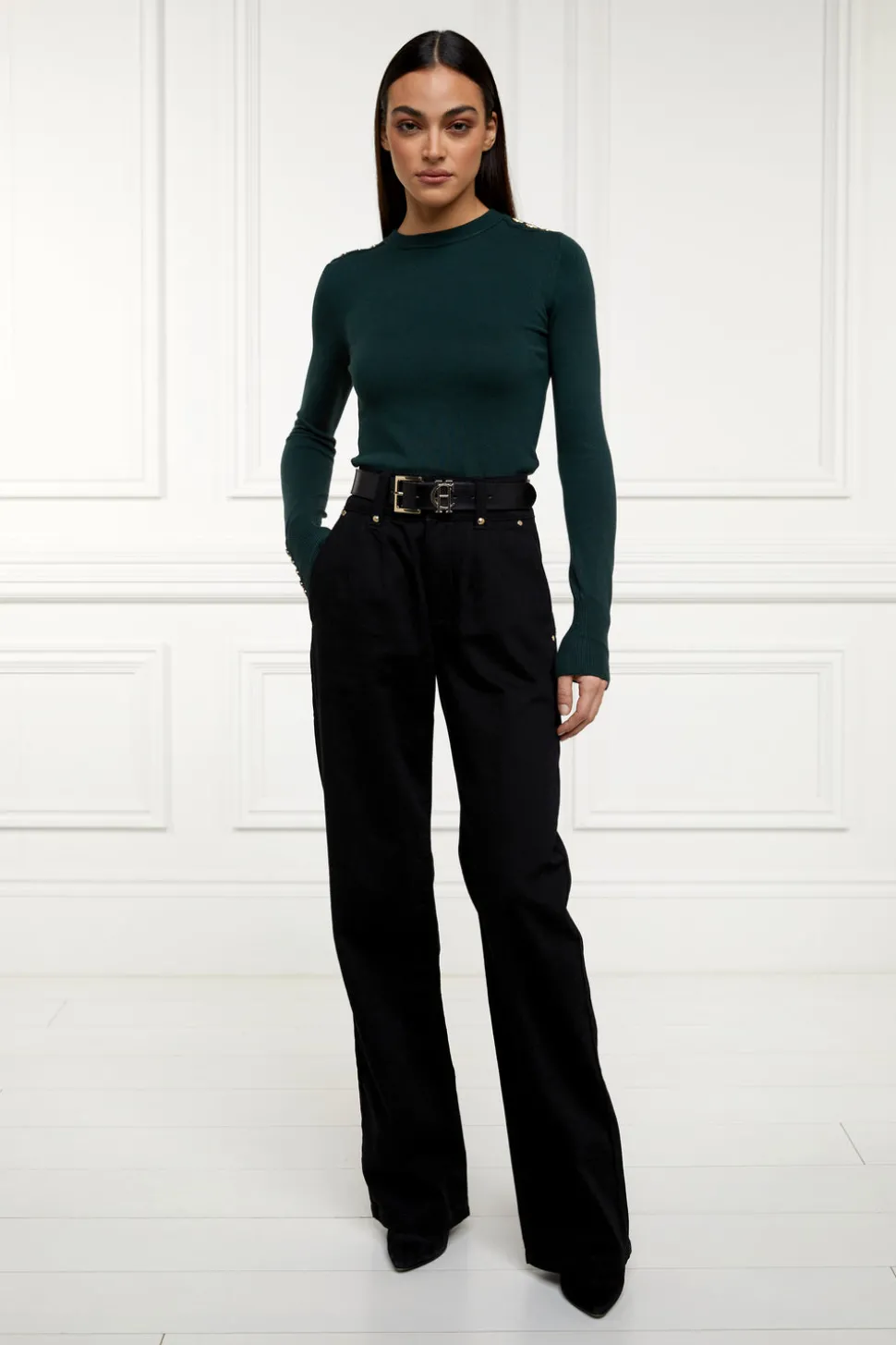 Buttoned Knit Crew Neck