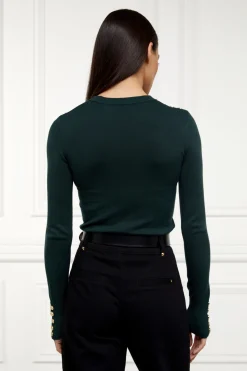 Buttoned Knit Crew Neck