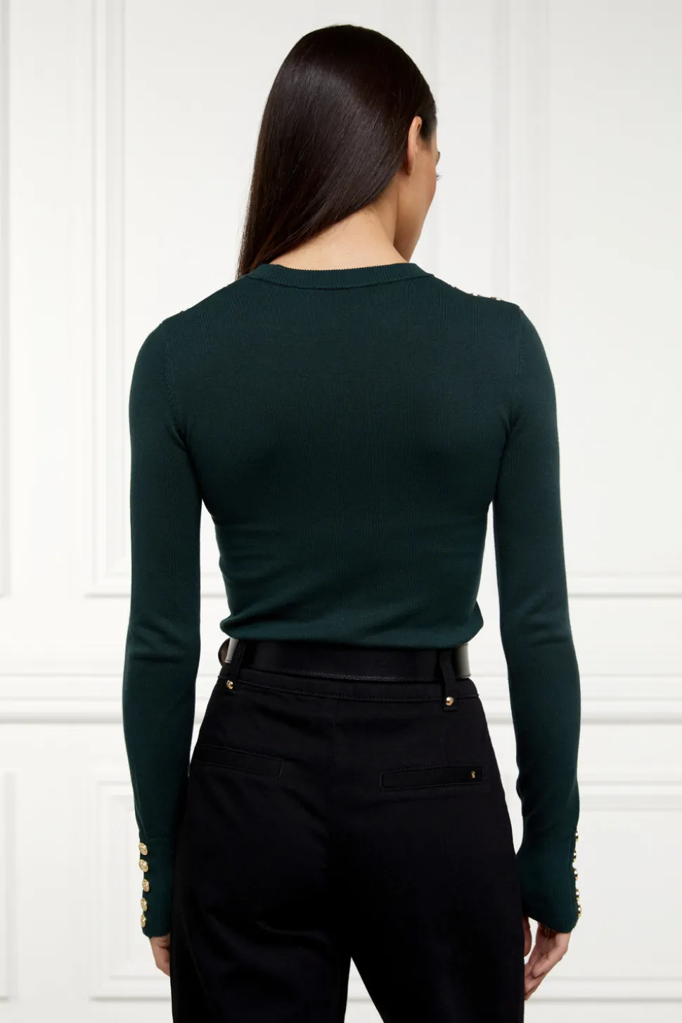 Buttoned Knit Crew Neck