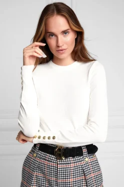 Buttoned Knit Crew Neck