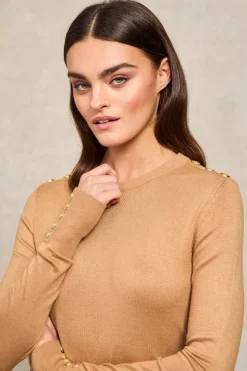 Buttoned Knit Crew Neck