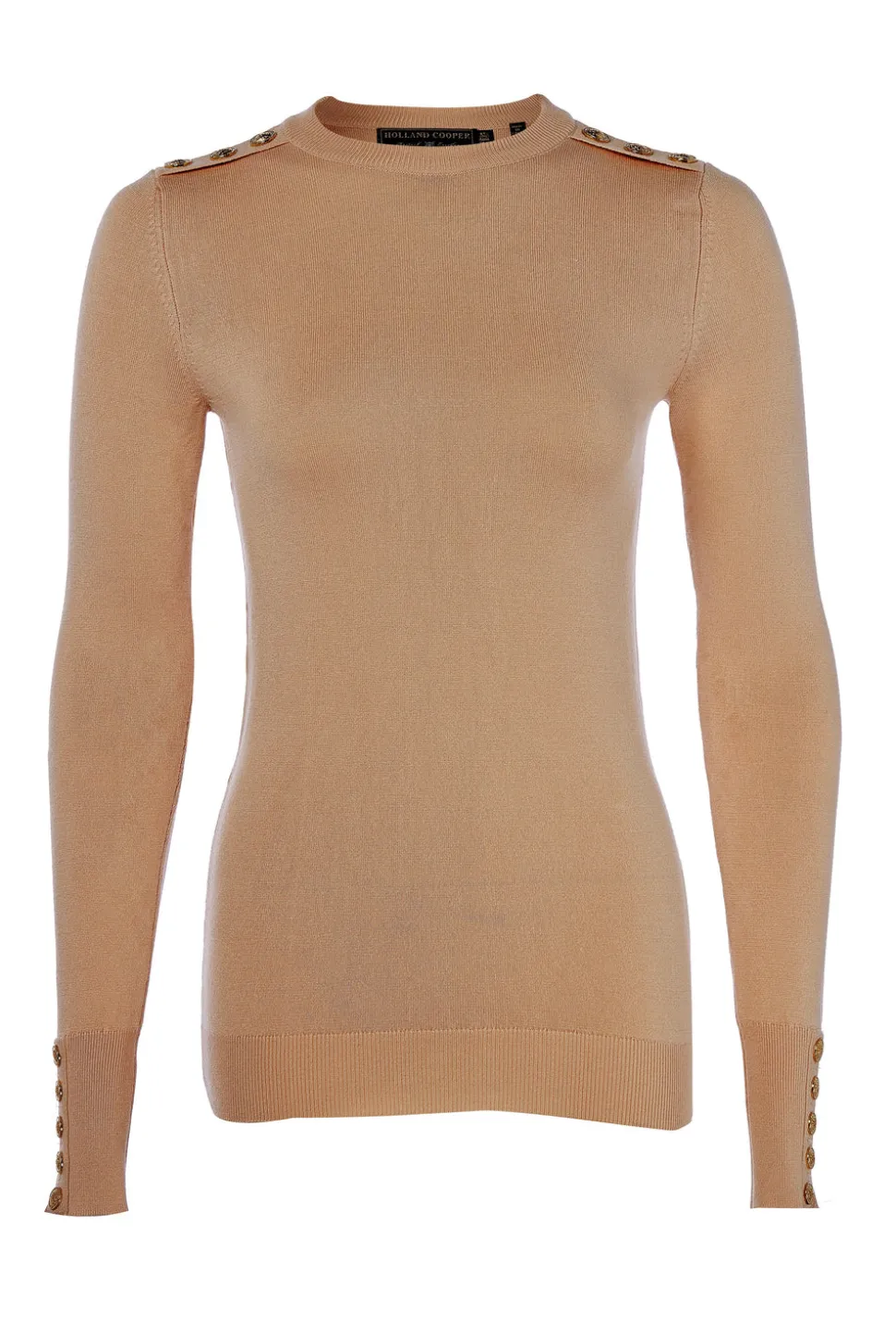 Buttoned Knit Crew Neck