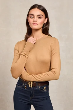 Buttoned Knit Crew Neck