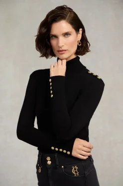 Buttoned Knit Roll Neck