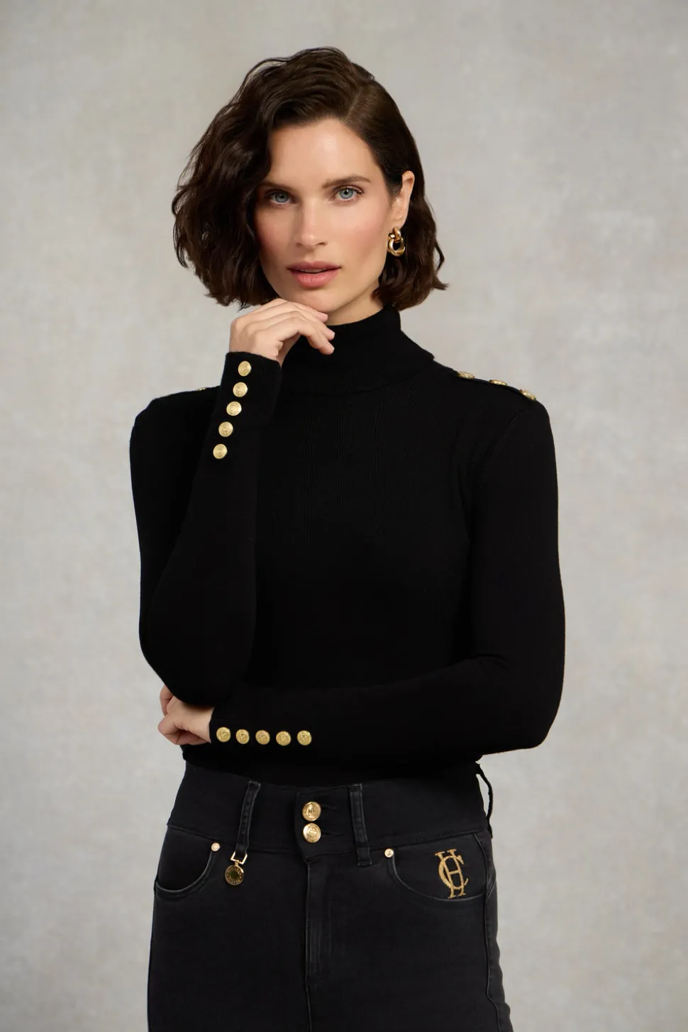 Buttoned Knit Roll Neck