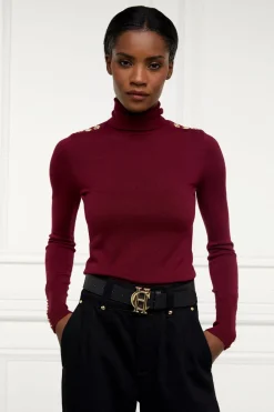 Buttoned Knit Roll Neck