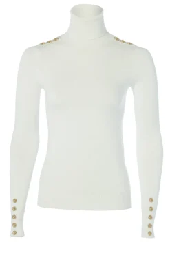 Buttoned Knit Roll Neck