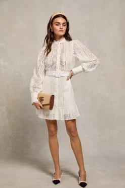 Collarless Broderie Mini Dress