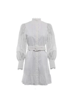 Collarless Broderie Mini Dress