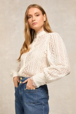 Collarless Broderie Shirt