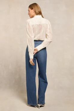 Collarless Broderie Shirt