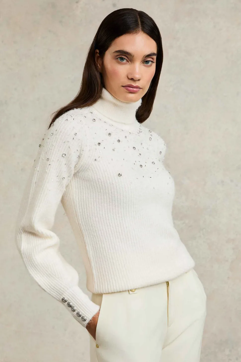 Kelsie Rib Embellished Roll Neck