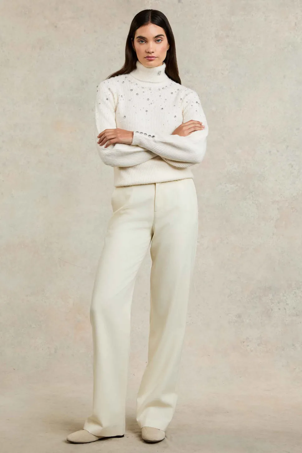 Kelsie Rib Embellished Roll Neck